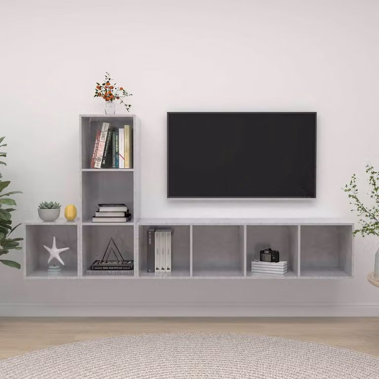 Set Mobili TV Moderno vidaXL in Legno e MDF Grigio, 3 Pezzi da Appendere alla Parete per il tuo Soggiorno