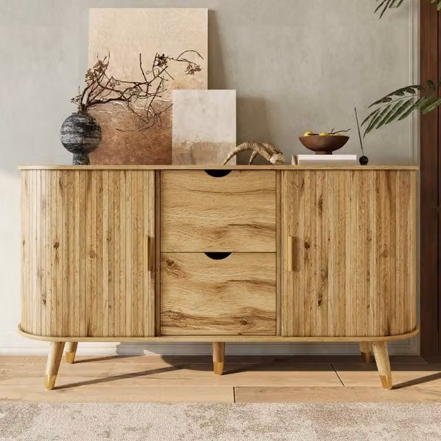 Madia Mivray in MDF effetto legno naturale marrone con due cassetti e ripiani regolabili L/P/H: 140 x 40 x 79.5 cm
