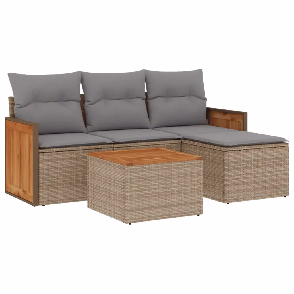 Set Divano da Giardino a L vidaXL 5 pz in Polyrattan con Cuscini Beige e Tavolino da Esterno – 2