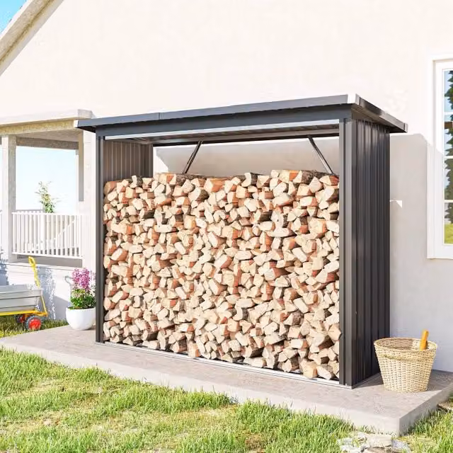Portalegna da esterno REDOM in acciaio grigio antracite H: 213 cm, L: 66,5 cm, P: 150 cm