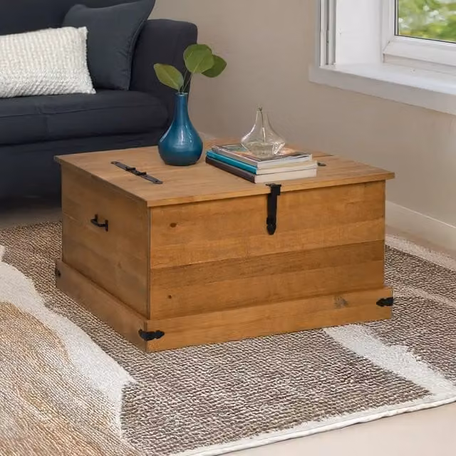 Cassapanca-Baule-Armadietto contenitore HALDEN 91x91x47 cm in Legno Massello di Pino