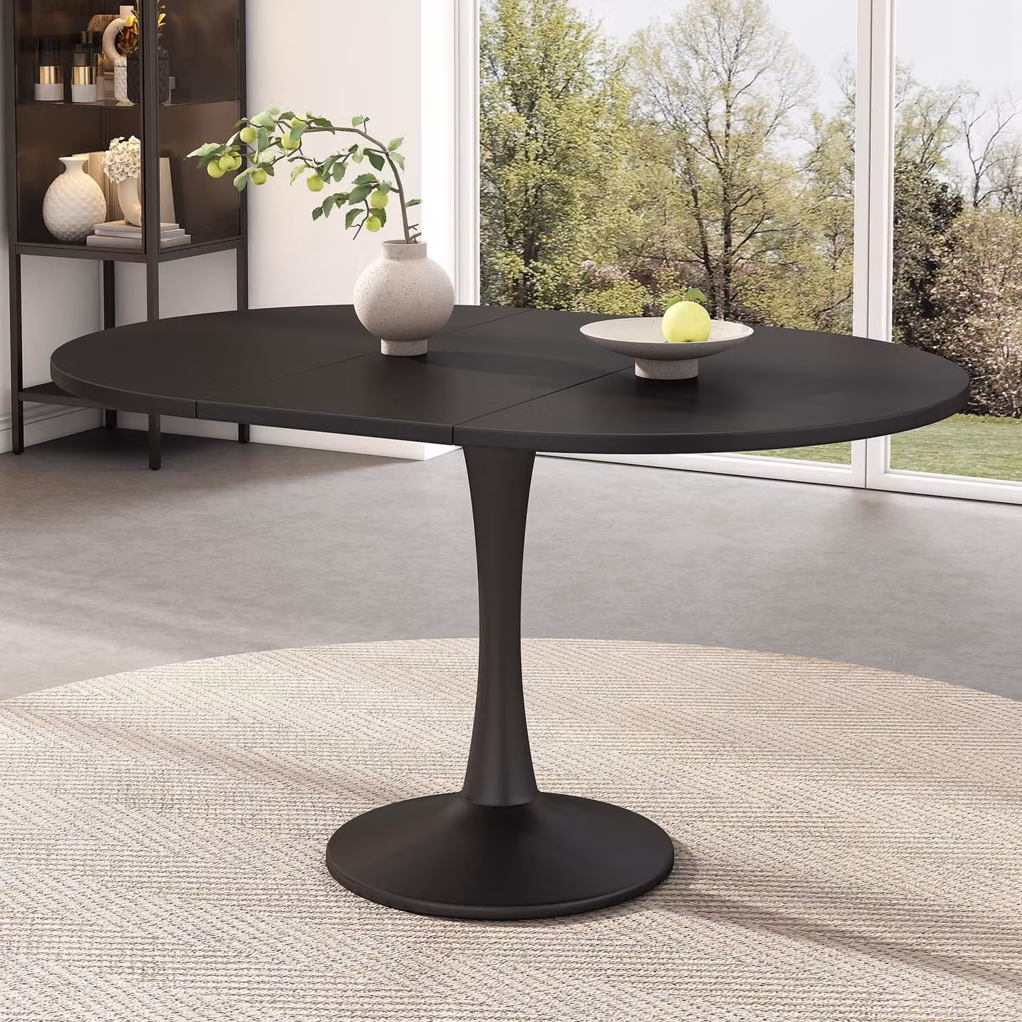 Tavolo da pranzo allungabile, dimensioni 100/140 x 100 x 75 cm, forma ovale, tavolo da cucina, design moderno e minimalista, realizzato in MDF, colore nero, salvaspazio