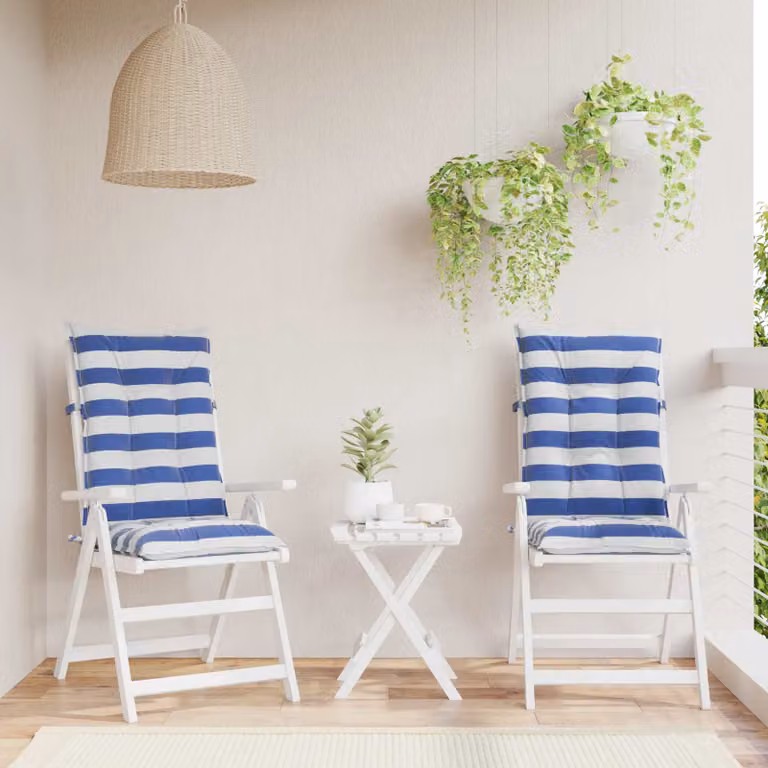 Set di 2 cuscini da esterno vidaXL rettangolari in tessuto blu e bianco L 120 cm x P 50 cm x H 7 cm