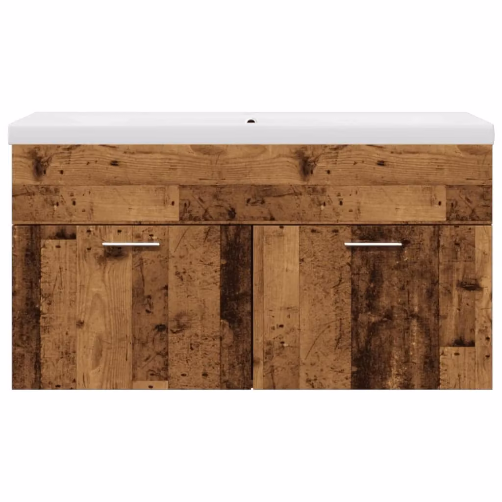 Mobiletto da bagno a parete con lavabo e vano contenitore integrato HELLOSHOP26 in legno composito con finitura effetto legno anticato, L: 90 cm, P: 38,5 cm, H: 46 cm – 2