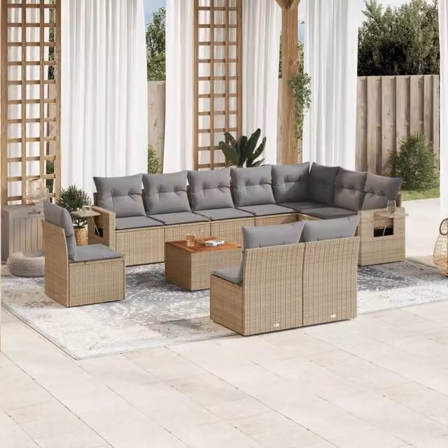Set Divano da Giardino Moderno a U VIDAXL in Polyrattan con 11 Cuscini Beige – 1