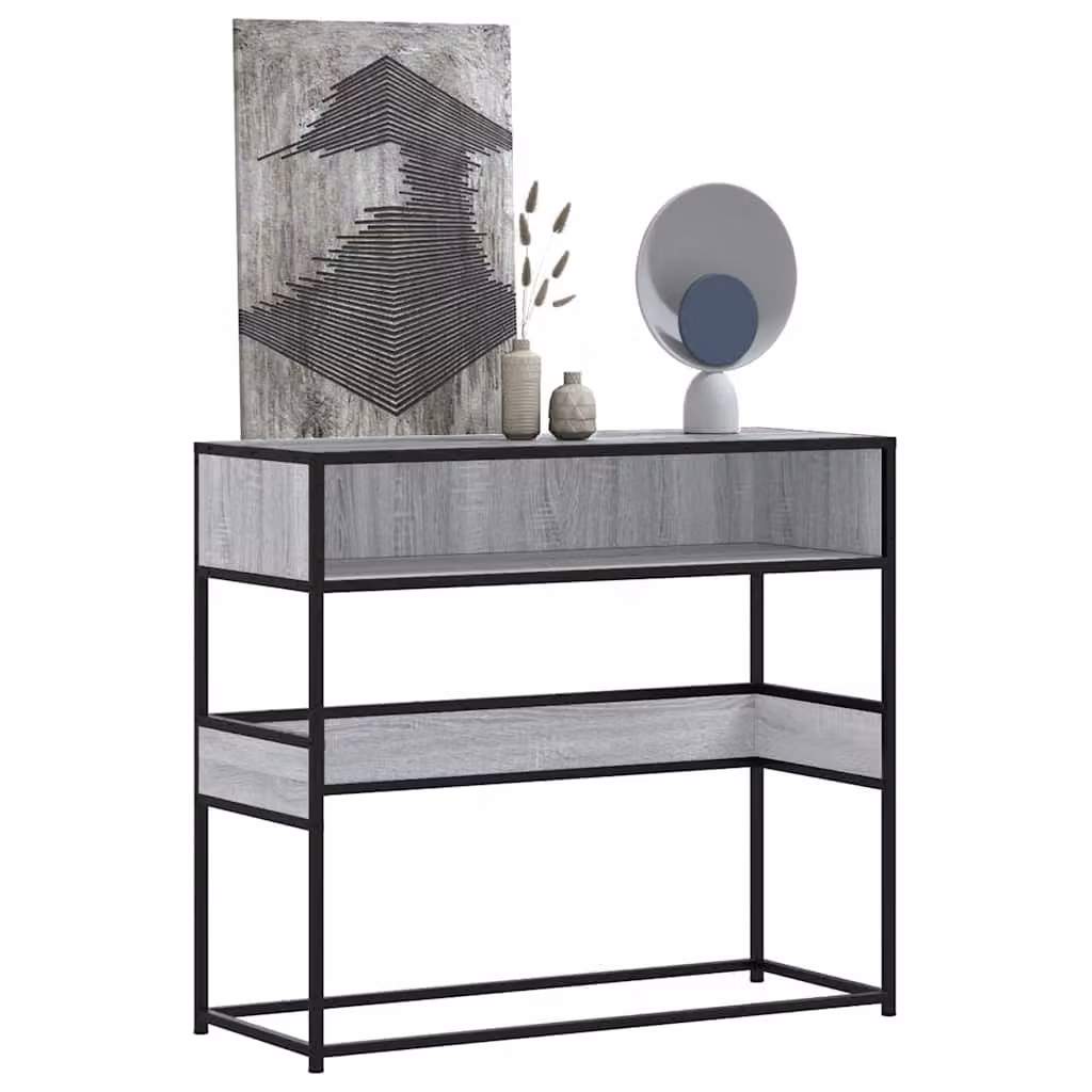 vidaXL Tavolo Consolle in Legno e Metallo Grigio, L 90 cm x P 35 cm x H 80 cm