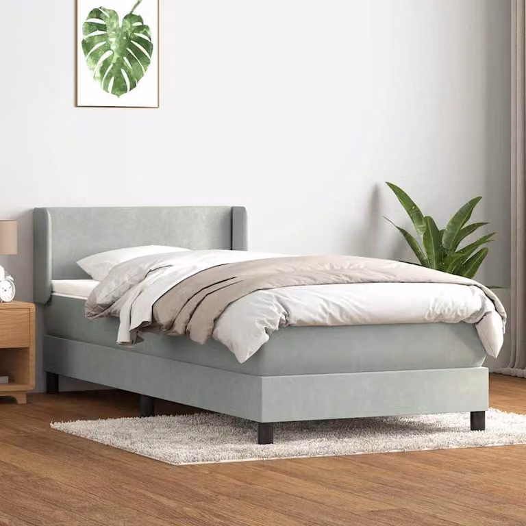 vidaXL Letto Ibrido con Giroletto a Molle e Materasso in Velluto Grigio e Bianco L: 90 cm, H: 223 cm, P: 93 cm