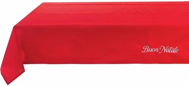 Tovaglia Natalizia Rettangolare in Cotone Blanc Mariclò Rossa e Bianca con Ricamo Shabby Chic L: 290 cm, P: 160 cm