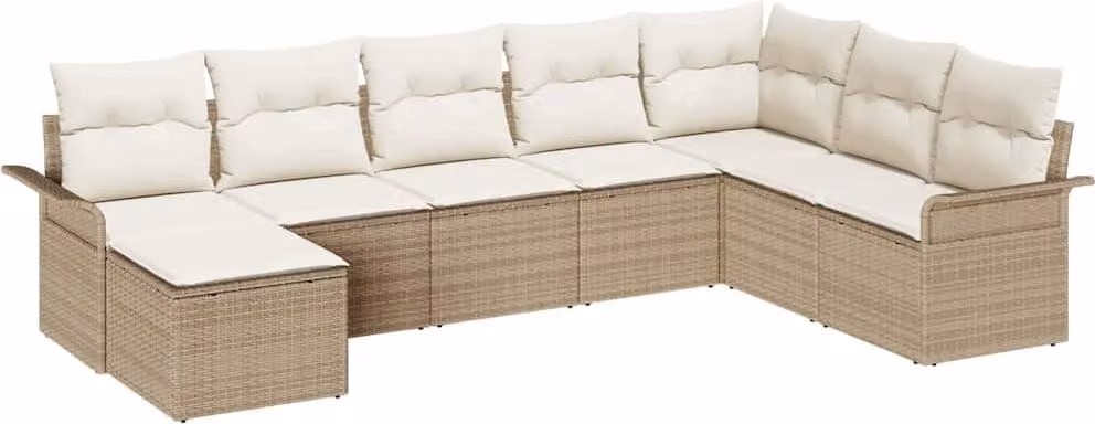 Set Divano da Giardino con cuscino 8 pcs Beige polyrattan