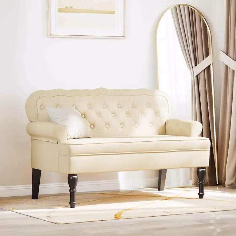 Panca Chesterfield vidaXL in pelle sintetica color beige L: 119,5 cm, P: 64,5 cm, H: 75 cm