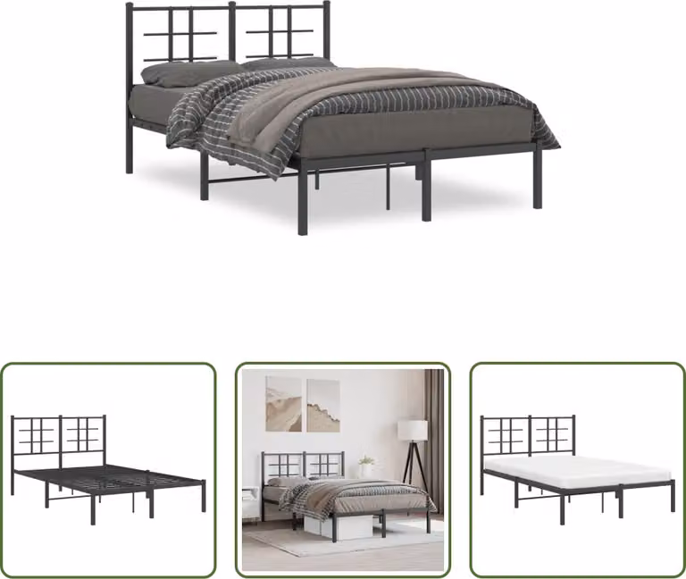 The Living Store Struttura letto con testiera in metallo nero 120x200 cm