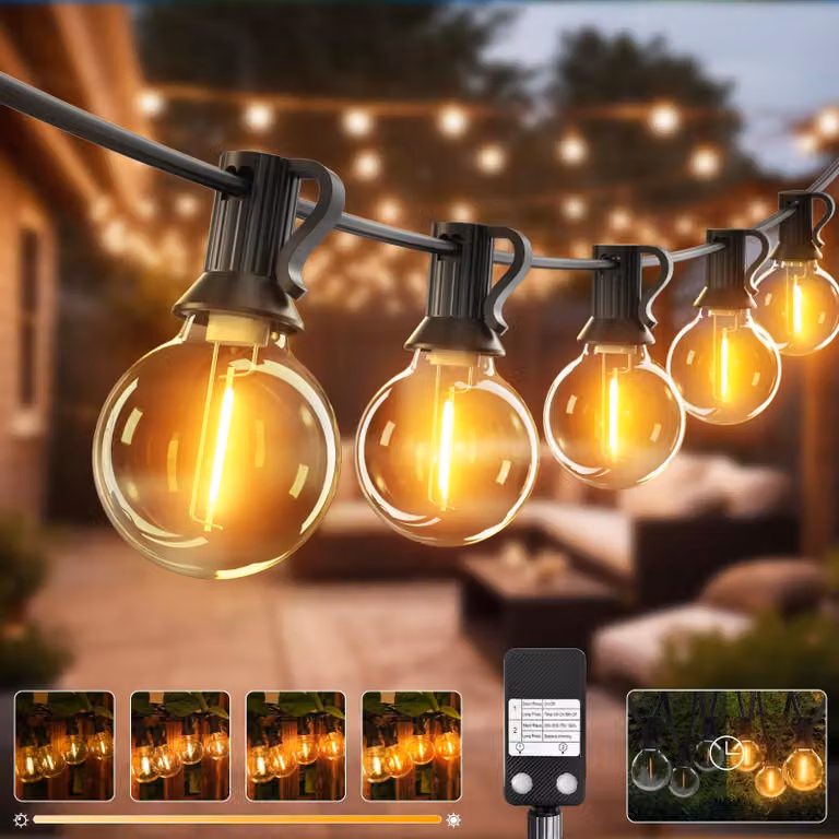 Catena luminosa a LED, 10 metri, dimmerabile, con timer, luce bianco caldo, grado di protezione IP44, adatta per uso esterno