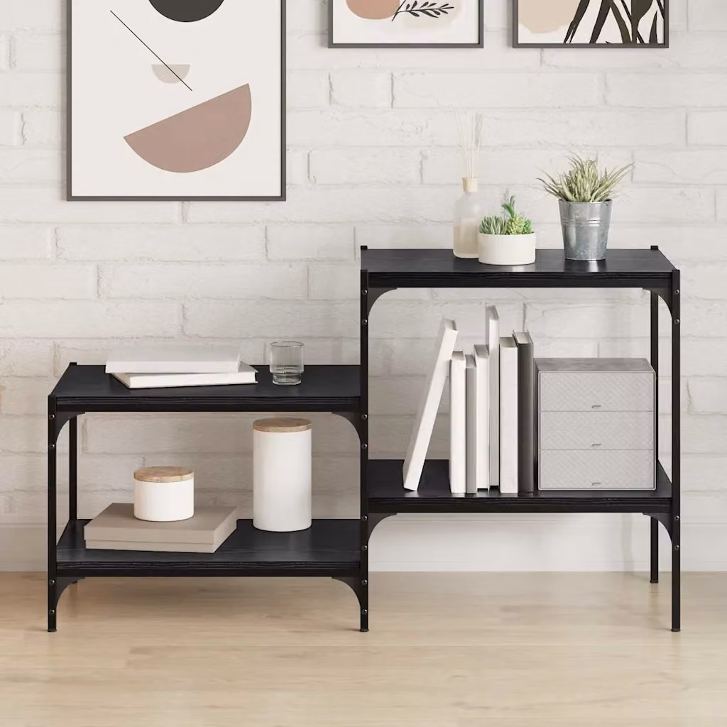 Set di 4 scaffali vidaXL a 3 livelli in metallo e legno MDF nero opaco L: 60 cm, P: 40 cm, H: 1,5 cm