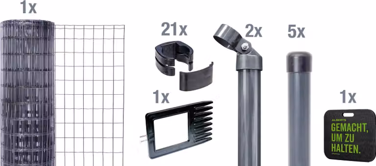 Alberts 693619 Fix-Clip Pro come set completo di recinzione, per la posa nel calcestruzzo con cuscino a ginocchio, antracite, altezza 153 cm, lunghezza 10 m