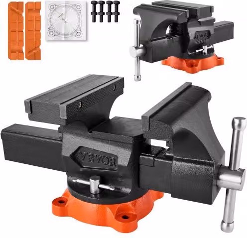 Morsa da banco VEVOR in acciaio nero con base girevole a 360 gradi e apertura massima ganascia 203 mm per carichi pesanti e serraggio tubi tondi