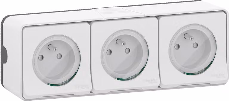 Mureva Styl - Triplo PC 2P+T orizzontale precablato - montaggio a superficie - IP55 - IK08 - bianco - SCHNEIDER ELECTRIC - MUR36039