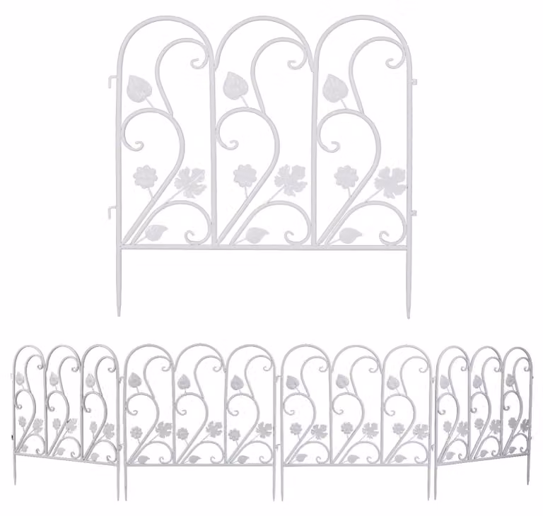 Set di 5 pannelli decorativi in metallo per recinzione - Realizzati in ghisa con rivestimento in polvere - Dimensioni: 59,5 x 62 cm - Facili da montare, ideali per terrazza e balcone - Colore: bianco