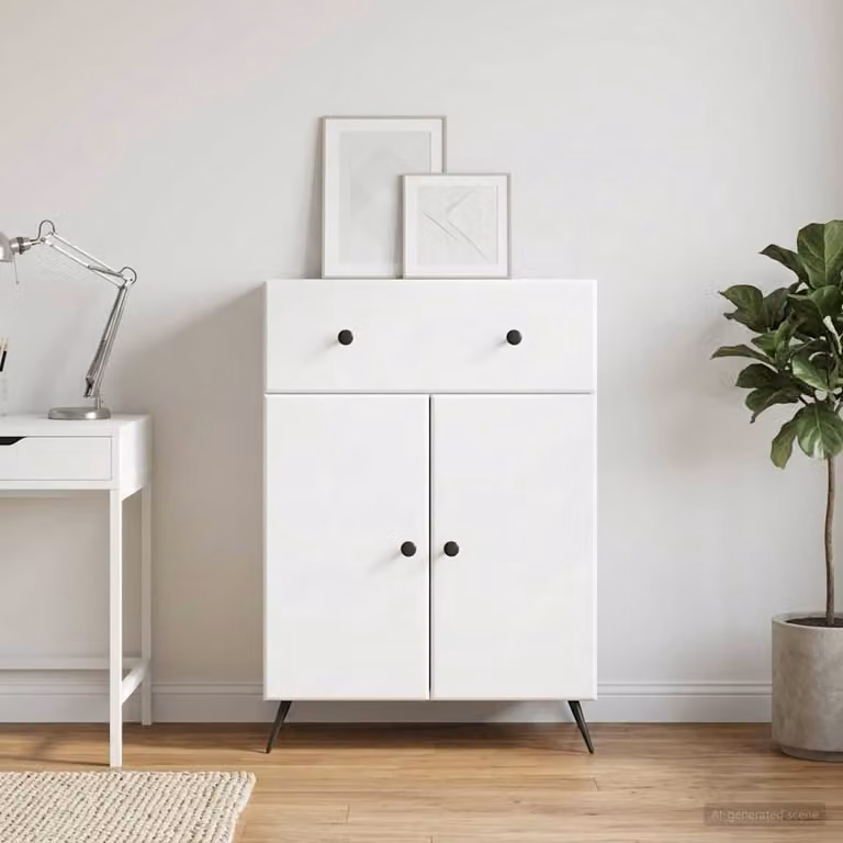 Credenza moderna vidaXL in legno ingegnerizzato bianco L: 66 cm, P: 34,5 cm, H: 90 cm