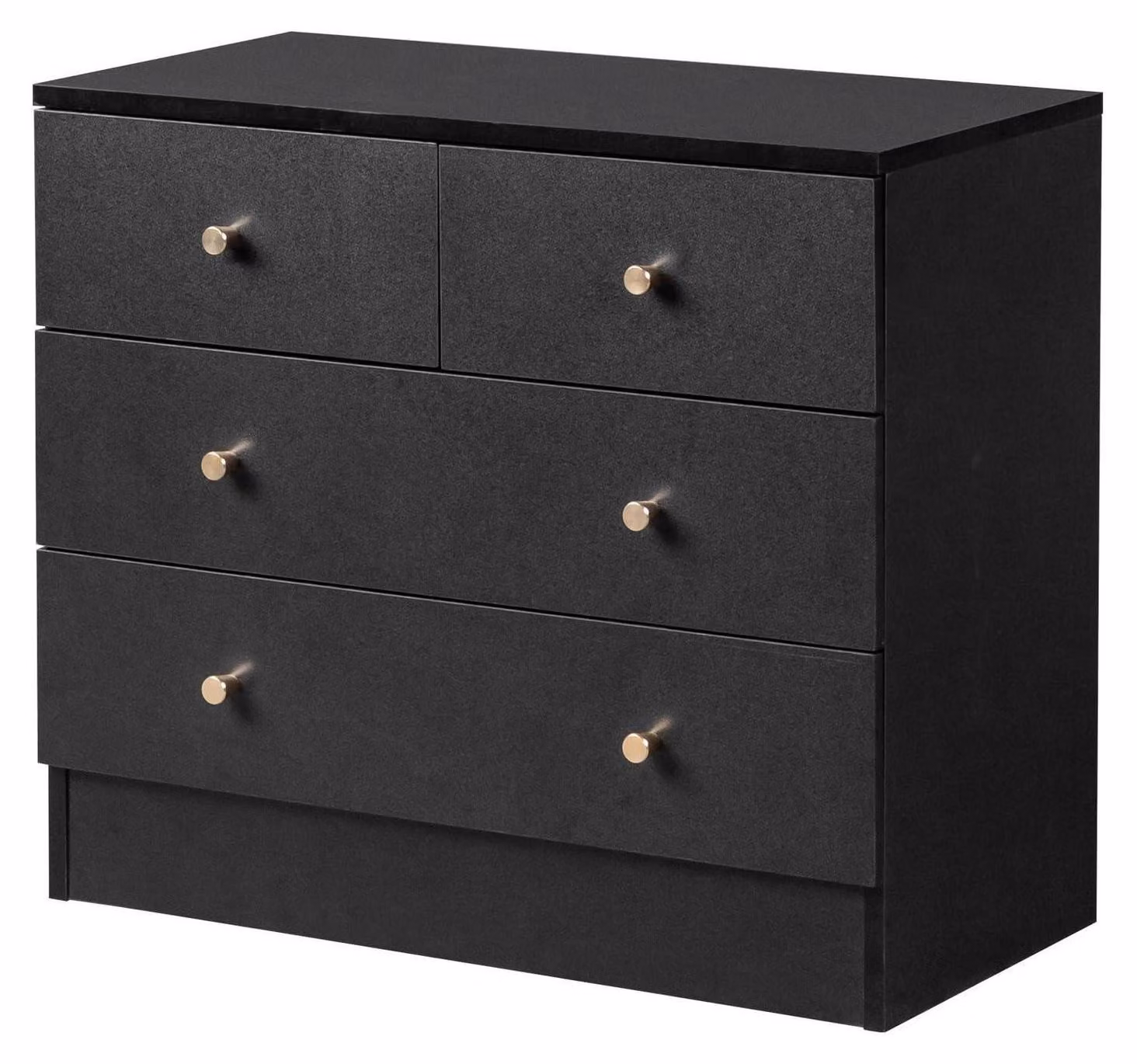 Comodino con 4 cassetti, colore nero, dimensioni 66x33x57,5 cm