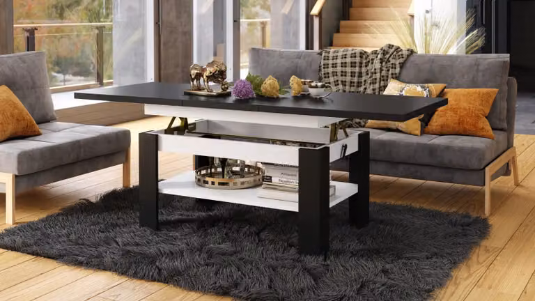 Tavolino da caffè design Rio, con altezza regolabile in modo continuo da 55 a 67 cm, estendibile da 130 a 170 cm, con superficie di appoggio. Tavolo da pranzo