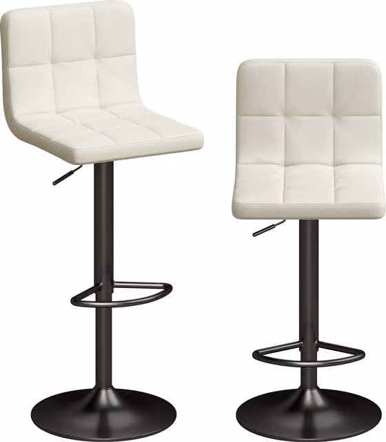Set di 2 sgabelli da bar regolabili HOMCOM in pelle PU e acciaio, colore crema, L 39.5 cm x P 44 cm x H 88-110 cm
