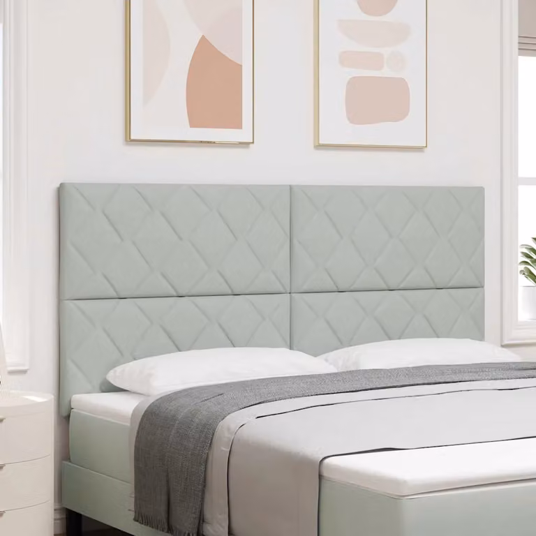 Testiera per letto vidaXL in velluto grigio chiaro con struttura in legno e pannello imbottito, Larghezza: 180 cm