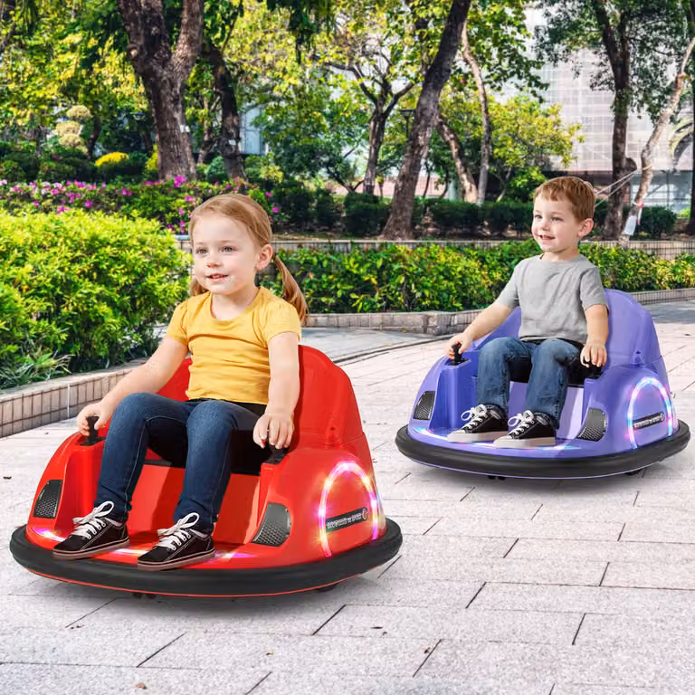 Auto a scontro elettrica Costway 12V con rotazione a 360 gradi, telecomando, luci e musica per bambini, Viola