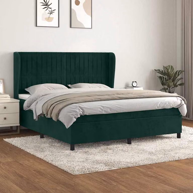 Letto Ibrido vidaXL con Giroletto a Molle e Materasso in Velluto Verde Scuro L/P: 160 x 200 cm