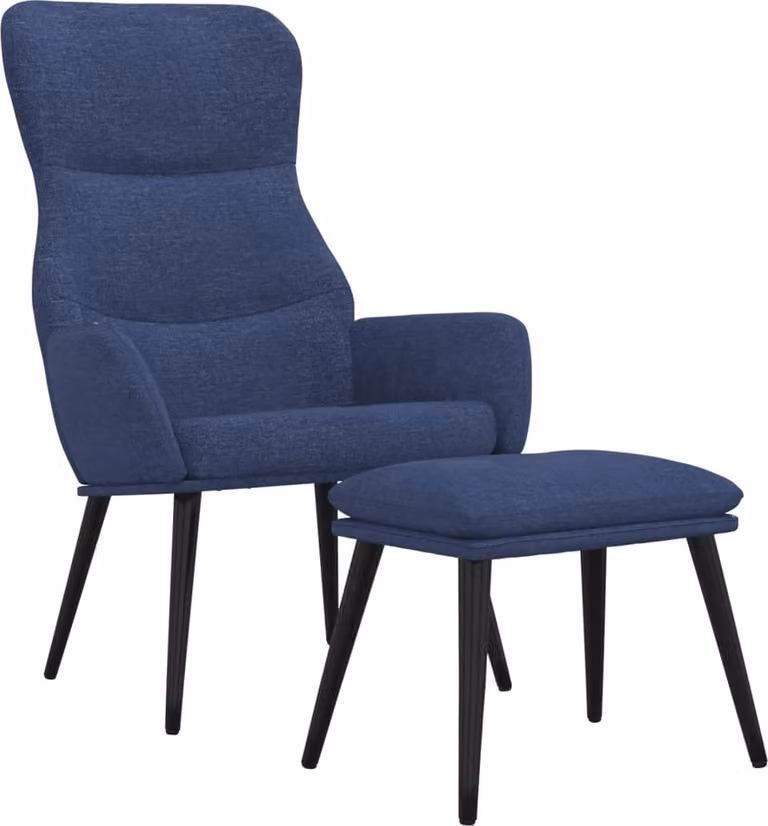 Poltrona relax con sgabello in tessuto blu