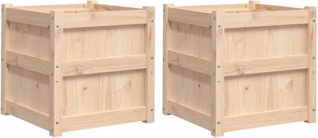 Set di 2 fioriere a cassetta in legno massello di pino colore beige per giardino ornamentale o orto – 1