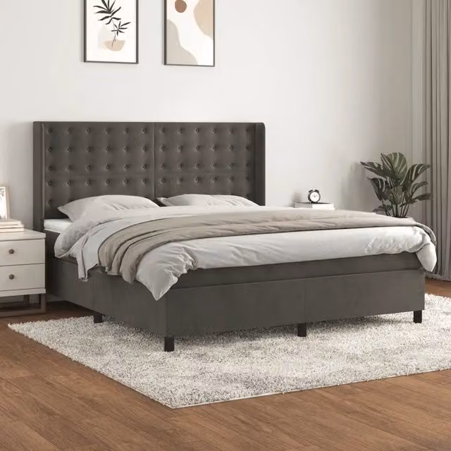 Letto Ibrido vidaXL con Struttura in Legno di Larice e Rivestimento in Velluto Grigio, L/P/H: 160 x 200 x 163 cm