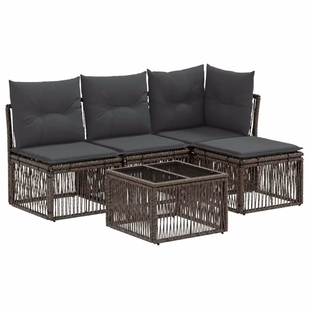 Set Divano da Giardino 5 Pezzi vidaXL in Polyrattan Grigio con Cuscini e Tavolino – 2