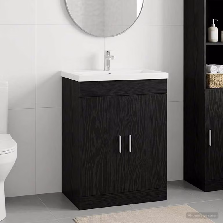 Mobiletto da bagno sotto lavabo vidaXL moderno in rovere nero con ante a battente L/P/H: 56 x 37,5 x 81 cm