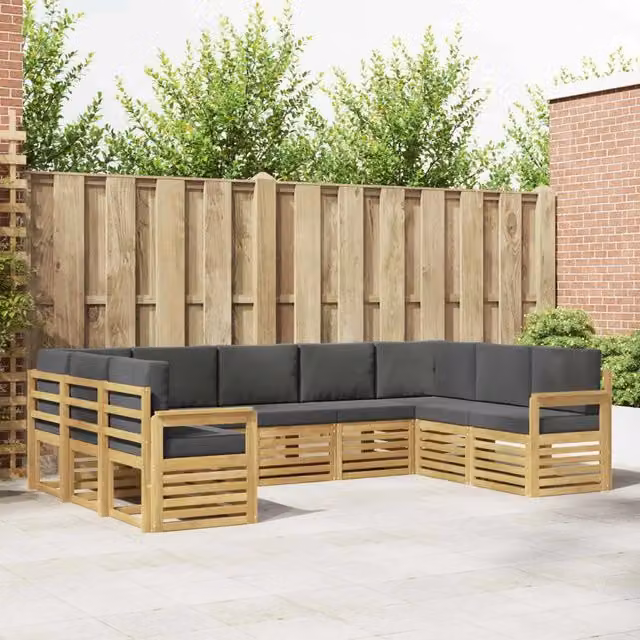 Set di divani da esterno vidaXL in legno di acacia con cuscini, Bianco e Antracite – 1