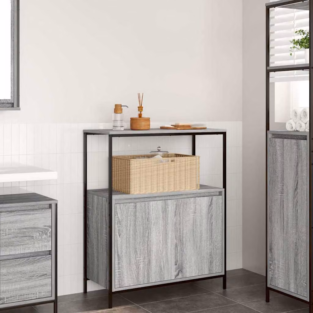 Mobile da bagno vidaXL con ripiani e ante, Grigio Sonoma, L: 76,5 cm, P: 35 cm, H: 95 cm