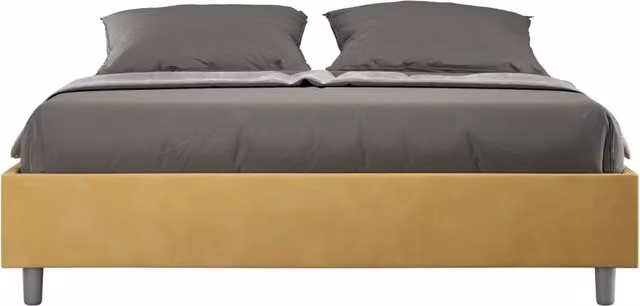 BS COM Letto matrimoniale con rete imbottito 160x200 microfibra ocra