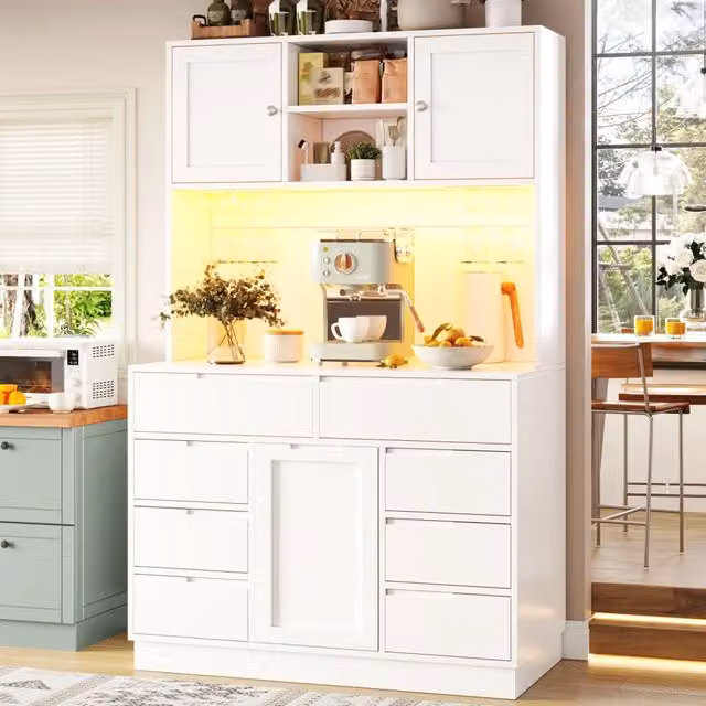 Armadio alto da cucina REDOM bianco in MDF con illuminazione integrata L: 120 cm, P: 40 cm, H: 183,5 cm