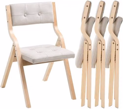 Set di 4 sedie pieghevoli VEVOR in legno con cuscino in tessuto beige per cucina, ufficio o sala da pranzo