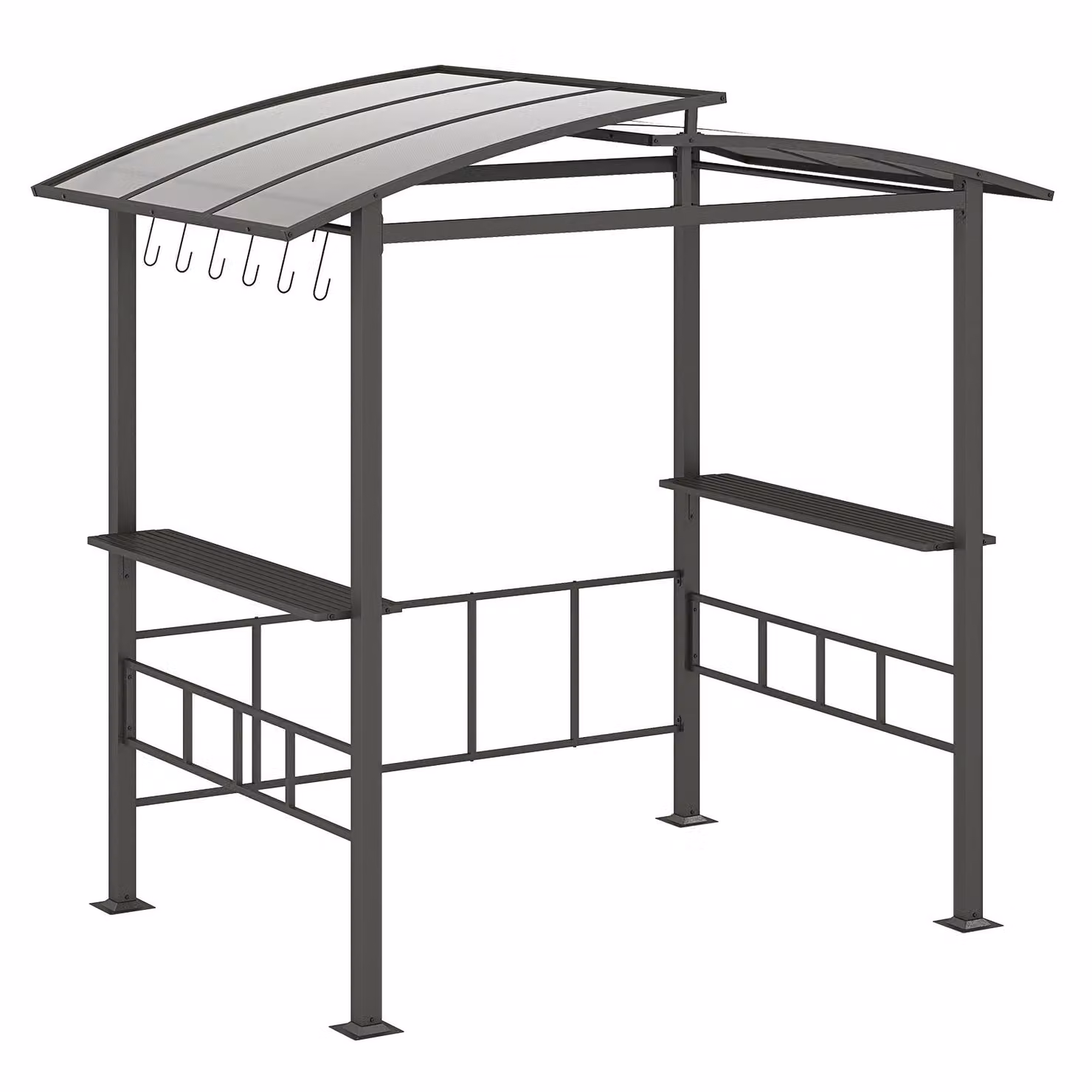 COSTWAY gazebo da giardino per barbecue con ripiani laterali e tettoia, gazebo per barbecue in metallo per barbecue 248x150x232cm nero