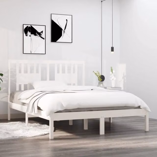 Letto con Giroletto Bianco in Legno Massello di Pino vidaXL L/P: 140 x 190 cm – 1