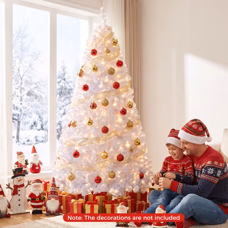 Costway Albero di natale innevato con 230 luci LED, Albero di natale artificiale con 770 rami 8 modalità di illuminazione e base pieghevole