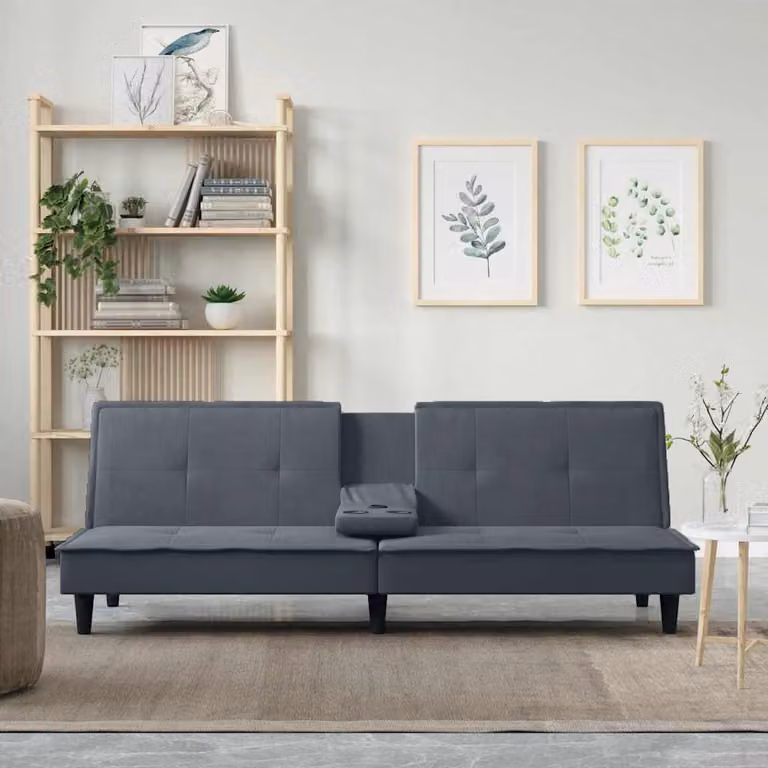 vidaXL Divano Letto Moderno in Velluto Grigio con Portabicchieri L: 200 cm, P: 89 cm, H: 70 cm