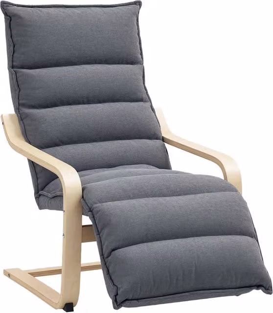 Poltrona Relax Xylo Reclinabile in Velluto Grigio con Poggiapiedi e Struttura in Legno di Betulla – 1