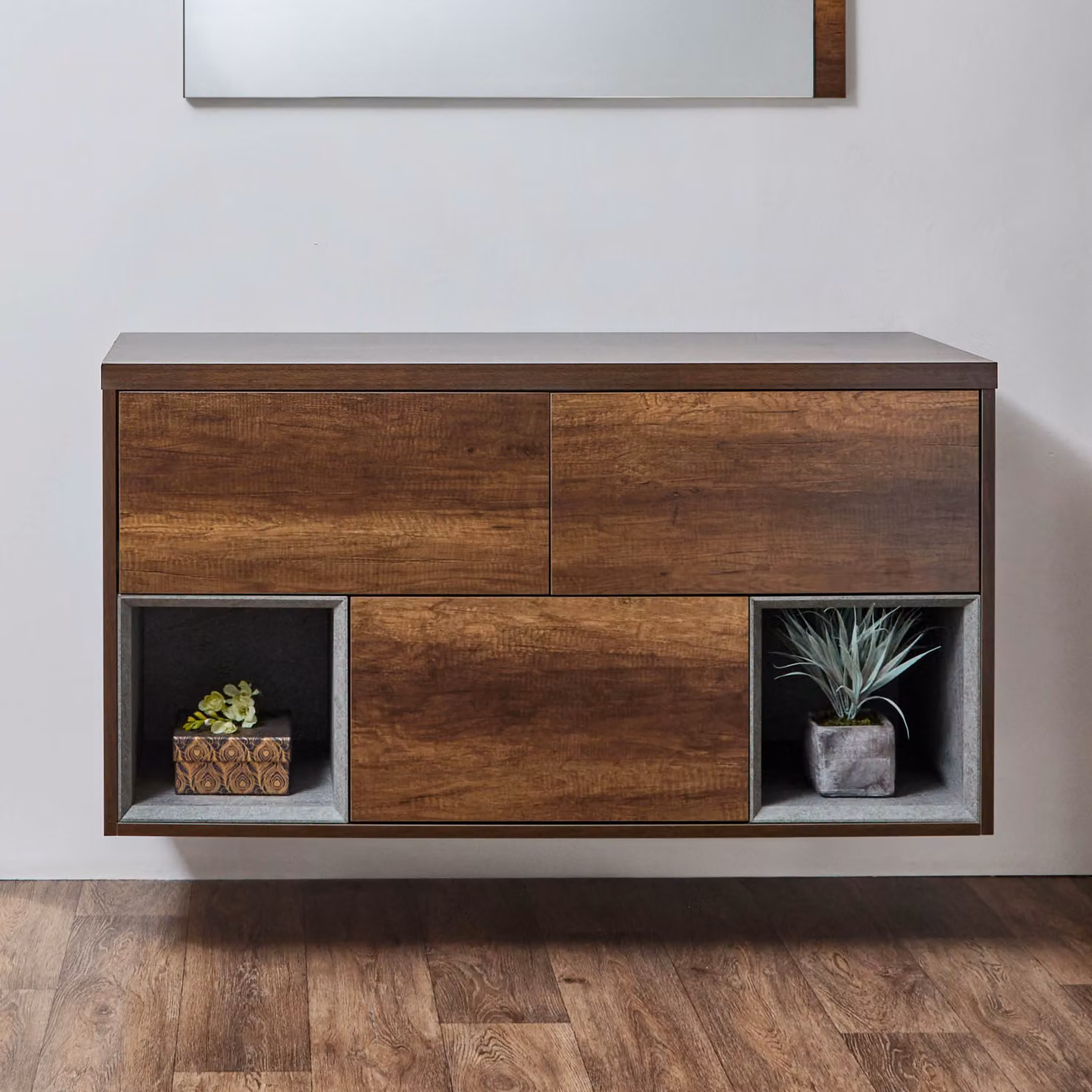 Mobile Bagno Sospeso Rovere Scuro Con Ripiano Aperto 1200mm