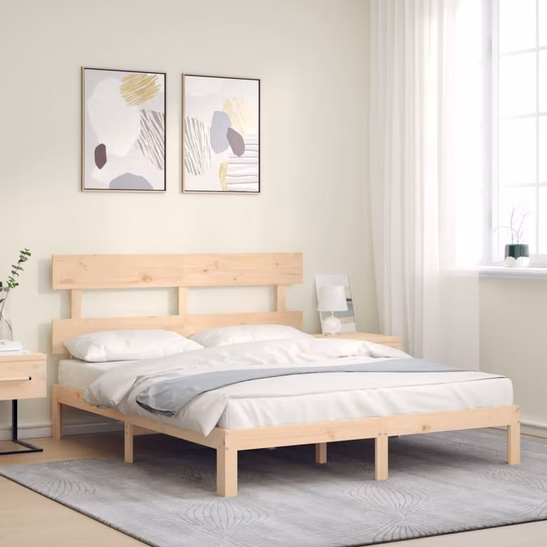 vidaXL Giroletto in legno massello di pino con doghe fisse, L/P/H: 203.5 x 160 x 81 cm