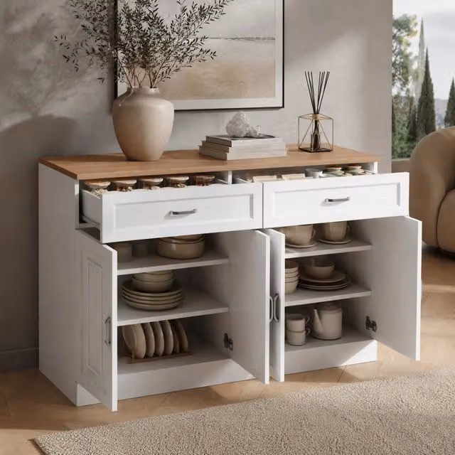 Sideboard moderno MODFU bianco opaco con 4 ante e 2 cassetti soft close L: 120 cm, P: 35 cm, H: 80,5 cm – 1