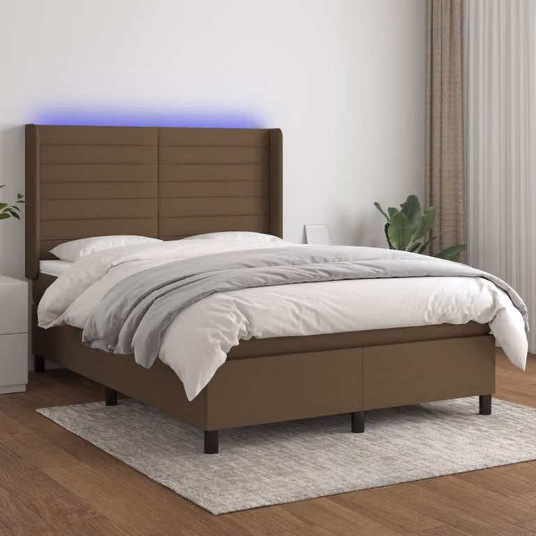 Maison Exclusive - Letto a Molle Materasso e LED Marrone Scuro 140x200 cm Tessuto