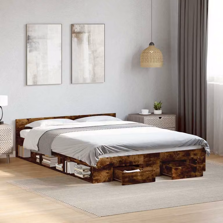 vidaXL Giroletto con Cassetti in Legno Rovere Fumo, L/P/H: 140 x 190 x 45 cm