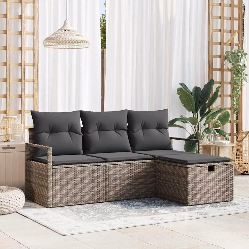 Maison Exclusive - Set da giardino composto da 4 pezzi, divano in rattan sintetico, colore grigio