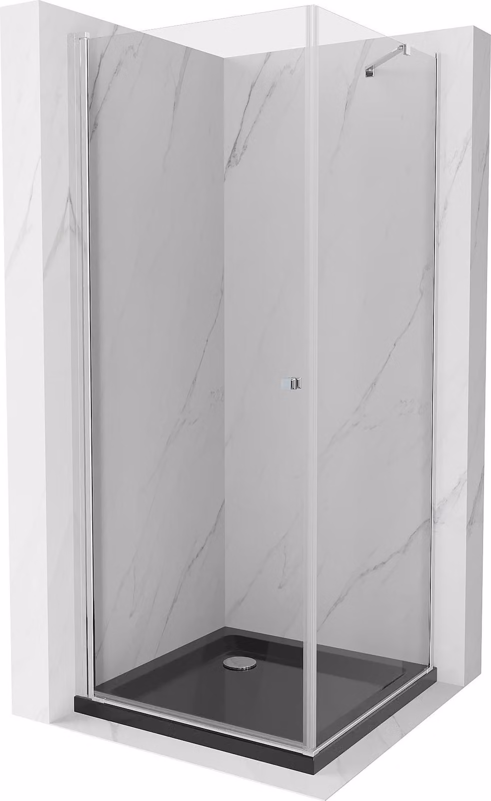 Mexen Pretoria cabina doccia battente 70 x 70 cm, trasparente, cromato + piatto Flat, nero - 852-070-070-01-00-4070